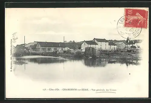 AK Chamesson-sur-Seine, Vue generale des Usines, Flusspartie