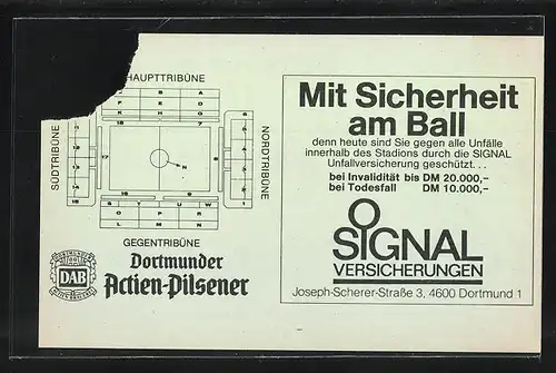 Eintrittskarte Dortmund, Bundesliga-Fussballspiel Borussia Dortmund vs Hannover 96, 1988 /89