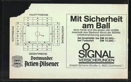 Eintrittskarte Dortmund, Bundesliga-Fussballspiel Borussia Dortmund vs SV Waldhof Mannheim, 1988 /89