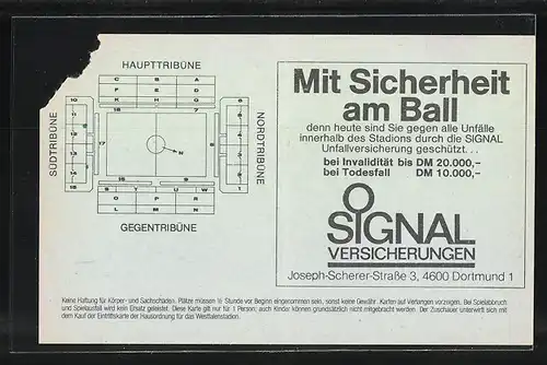 Eintrittskarte Dortmund, Bundesliga-Fussballspiel Borussia Dortmund vs Karlsruher SC, 1990 /91