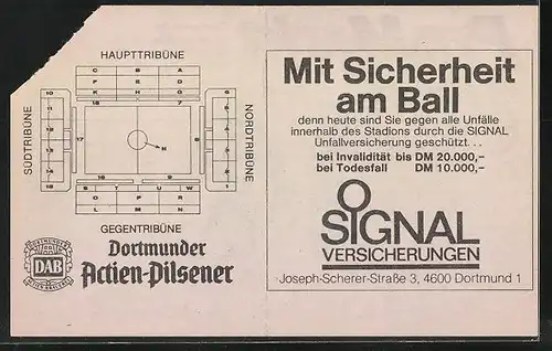 Eintrittskarte Dortmund, Bundesliga-Fussballspiel Borussia Dortmund vs SV Waldhof Mannheim, 1987 /88
