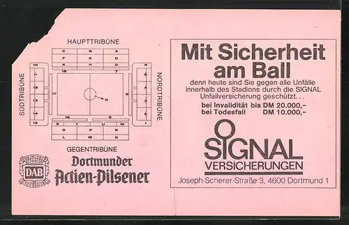 Eintrittskarte Dortmund, Bundesliga-Fussballspiel Borussia Dortmund vs SV Waldhof Mannheim, 1987 /88