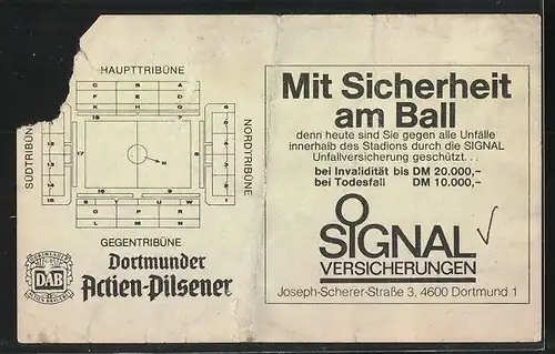 Eintrittskarte Dortmund, Bundesliga-Fussballspiel Borussia Dortmund vs Werder Bremen, 1986 /87