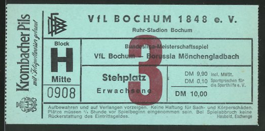 Eintrittskarte Bochum Bundesliga Fussballspiel Vfl Bochum Vs Borussia Monchengladbach Nr Oldthing Papier Dokumente