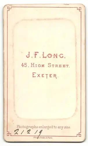 Fotografie J. F. Long, Exeter, Portrait charmanter junger Mann mit Backenbart