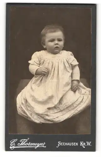 Fotografie Carl Thormeyer, Seehausen, Portrait Baby in Kleid