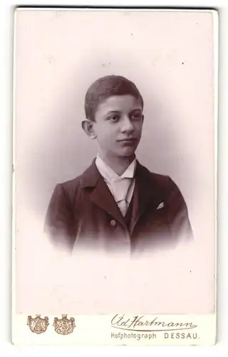 Fotografie Ad. Hartmann, Dessau, Portrait junger Mann mit weisser Krawatte