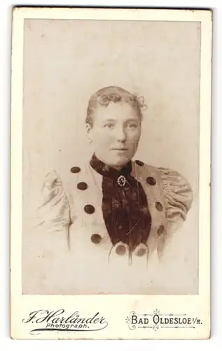 Fotografie J. Harländer, Bad Oldesloe i. H., Portrait bürgerliche Dame mit zurückgebundenem Haar