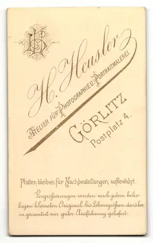 Fotografie H. Heusler, Görlitz, Portrait junges Mädchen mit zusammengebundenem Haar