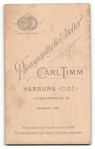 Fotografie Carl Timm, Harburg a / E., Portrait junge Dame im modischen Kleid mit Kragenbrosche