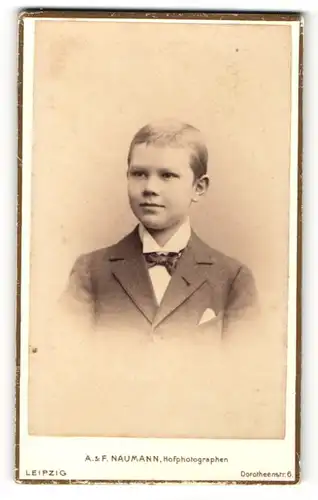 Fotografie A. & F. Naumann, Leipzig, Portrait kleiner Junge im Anzug mit Fliege