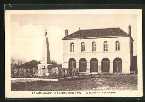 AK Labergement-les-Seurre, Le marché et le monument, Marktplatz mit Denkmal