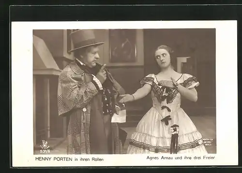 AK Schauspielerin Henny Porten als Agnes Arnau und ihre drei Freier