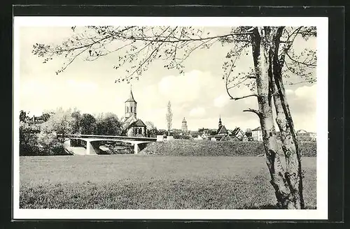 AK Waiblingen, Teilansicht von Waiblingen mit Kirchturm