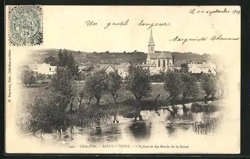 AK Aisey-sur-Seine, L`Eglise et les Bords de la Seine