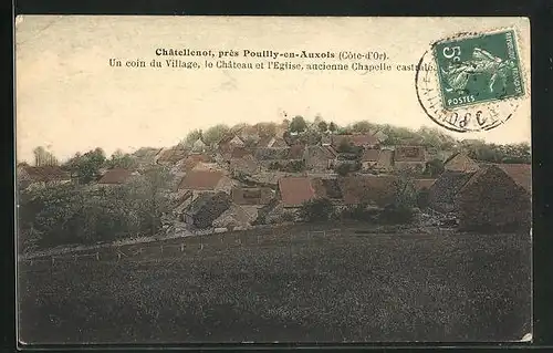 AK Pouilly-en-Auxois, Uncoin du Village, le Chateau et l'Eglise ancienne Chapelle