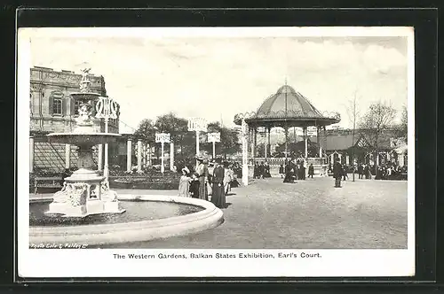 AK London, Earls Court, Balkan States Exhibition, The Western Gardens