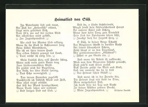 AK Heimatlied von Süss: Im Vaterlande lieb und traut...