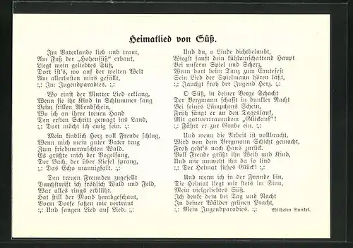 AK Heimatlied von Süss: Im Vaterlande lieb und traut...