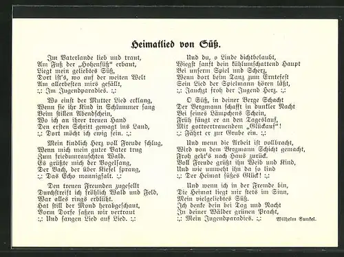 AK Heimatlied von Süss: Im Vaterlande lieb und traut...