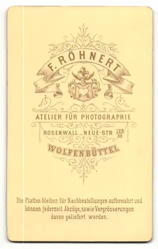 Fotografie F. Röhnert, Wolfenbüttel, Portrait bürgerlicher Herr im Anzug mit Krawatte und Schnurrbart