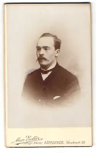 Fotografie Max Zeller, Göppingen, Portrait bürgerlicher Herr im Anzug mit Krawatte und Bart