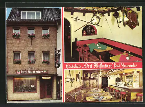 AK Bad Neuenahr, Gasthaus Drei Musketiere, Innen- und Aussenansicht
