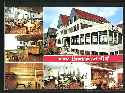 AK Höxter, Hotel Bruchhäuser Hof in der Linnenstrasse 16-18, Innen- und Aussenansicht