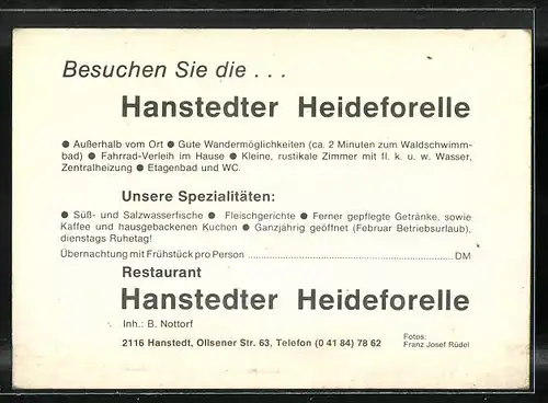 AK Hanstedt, Gasthaus Hanstedter Heideforelle in der Ollsener Strasse 63, Innen- und Aussenansicht