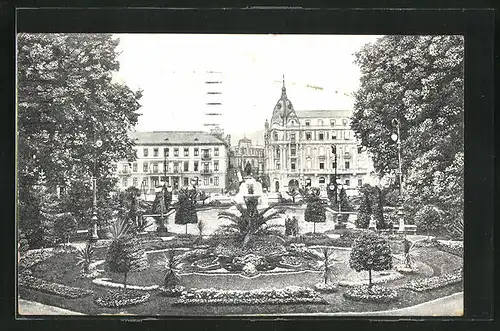 AK Wiesbaden, Kaiser-Friedrich-Platz mit Bowlinggreen