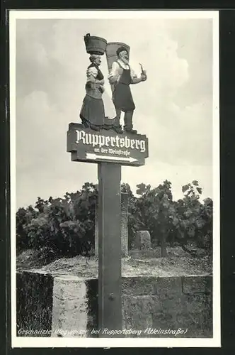 AK Ruppertsberg a. d. Weinstrasse, geschnitzter Wegweiser