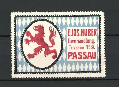 Reklamemarke Eisenhandlung F. Jos. Huber, München, Firmenwappen