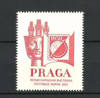 Reklamemarke Praga, Mezinarodni Vystava Post. Znamek 1950, Messelogo, russisch