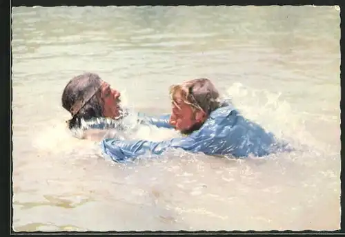 AK Lex Barker in Winnetou, Im Wasser kommt es zu einem erbitterten Kampf...