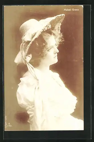 AK Schauspielerin Mabel Green mit Sommerhut