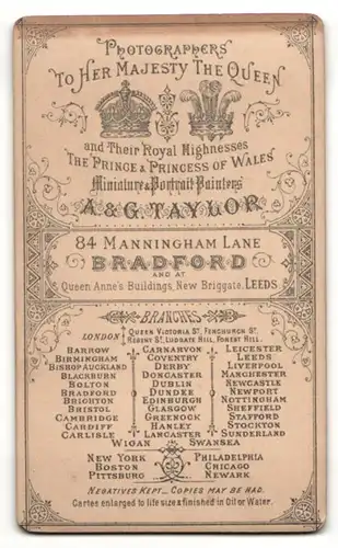 Fotografie A. & G. Taylor, Bradford, Portrait modisch gekleideter Herr mit grauem Vollbart