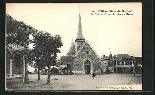 AK Saint-André-de-l`Eure, La Place Gambetta, Le Jour du Marché