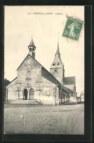 AK Breteuil, L`Eglise, Blick auf Kirche mit Turm und Uhr