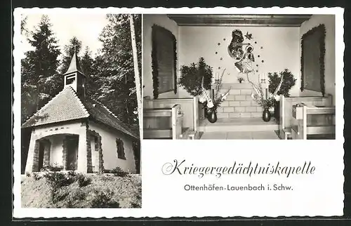 AK Ottenhöfen-Lauenbach, Innen- und Aussenansicht der Kriegergedächtniskapelle