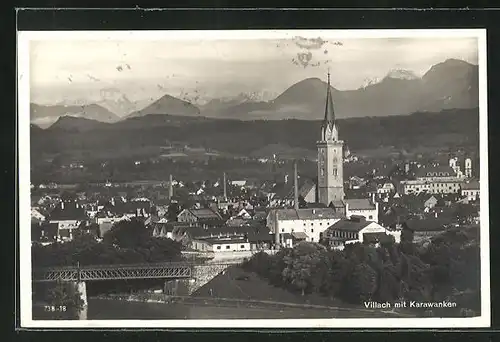 AK Villach, Teilansicht mit Karawanken