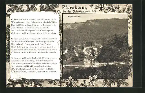 AK Pforzheim, Blick zum Kupferhammer mit Gedicht