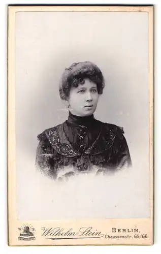 Fotografie Wilhelm Stein, Berlin, Portrait hübsch gekleidet Dame mit Hochsteckfrisur