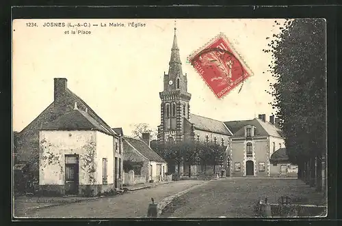 AK Josnes, La Mairie, L`Église et la Place