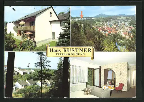 AK Velden / Frankenalb, Hotel-Pension Haus Kustner, Balkon mit Sonnenschirm und Blumen, Gästezimmer