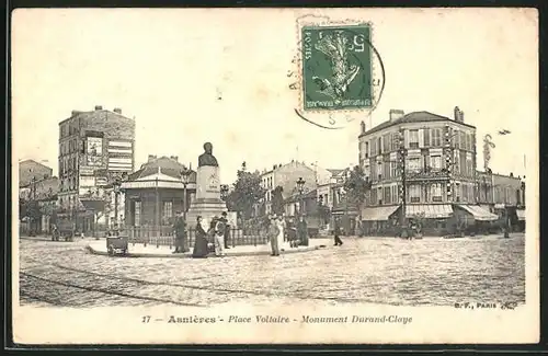AK Asnieres, Place Voltaire, Monument Durand-Claye