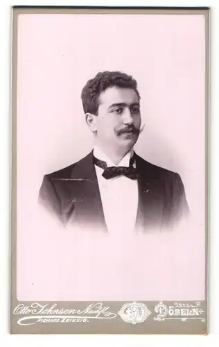 Fotografie Otto Johnsen, Döbeln, Portrait edler Herr mit Fliege im Anzug