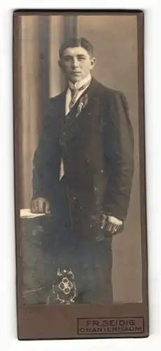 Fotografie Fr. Seidig, Oranienbaum, Portrait charmanter junger Mann im Anzug