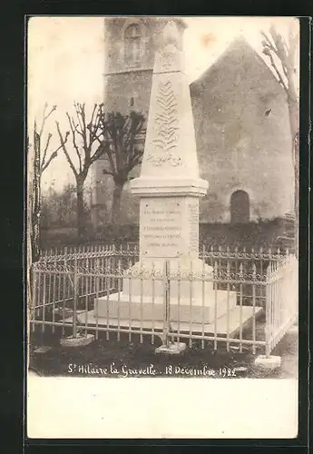 AK Saint-Hilaire-la-Gravelle, Gedenkstein 1922