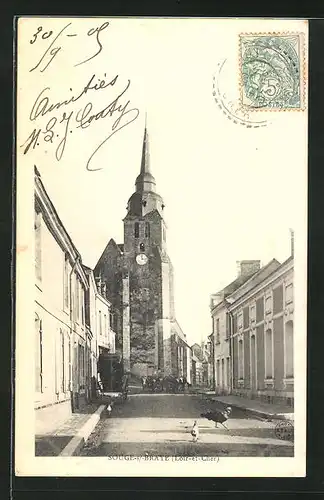 AK Souge-s / -Braye, Strassenpartie mit Kirche
