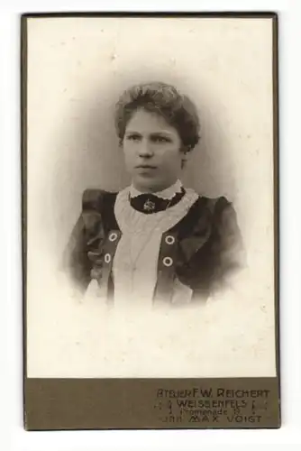 Fotografie F. W. Reichert, Weissenfels, Portrait junge hübsche Dame in modischer Kleidung